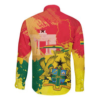 Personalized Ghana Republic Day Long Sleeve Button Shirt Black Star Square With Coat Of Arms