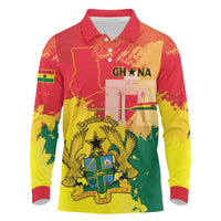 Personalized Ghana Republic Day Long Sleeve Polo Shirt Black Star Square With Coat Of Arms