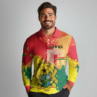 Personalized Ghana Republic Day Long Sleeve Polo Shirt Black Star Square With Coat Of Arms