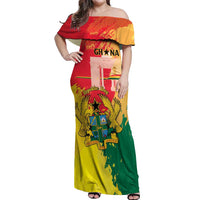 Personalized Ghana Republic Day Off Shoulder Maxi Dress Black Star Square With Coat Of Arms