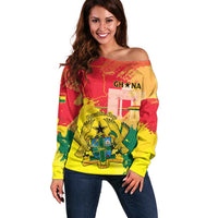 Personalized Ghana Republic Day Off Shoulder Sweater Black Star Square With Coat Of Arms