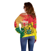 Personalized Ghana Republic Day Off Shoulder Sweater Black Star Square With Coat Of Arms