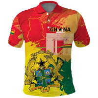 Personalized Ghana Republic Day Polo Shirt Black Star Square With Coat Of Arms