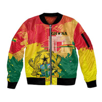 Personalized Ghana Republic Day Sleeve Zip Bomber Jacket Black Star Square With Coat Of Arms
