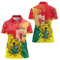 Personalized Ghana Republic Day Women Polo Shirt Black Star Square With Coat Of Arms