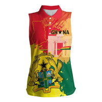 Personalized Ghana Republic Day Women Sleeveless Polo Shirt Black Star Square With Coat Of Arms