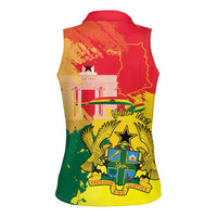 Personalized Ghana Republic Day Women Sleeveless Polo Shirt Black Star Square With Coat Of Arms