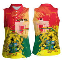 Personalized Ghana Republic Day Women Sleeveless Polo Shirt Black Star Square With Coat Of Arms