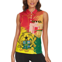Personalized Ghana Republic Day Women Sleeveless Polo Shirt Black Star Square With Coat Of Arms