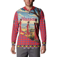 Kenya Adumu Dance Button Sweatshirt Maasai Shuka Pattern - Kenyan Safari