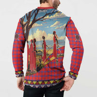 Kenya Adumu Dance Button Sweatshirt Maasai Shuka Pattern - Kenyan Safari