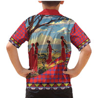 Kenya Adumu Dance Family Matching Mermaid Dress and Hawaiian Shirt Maasai Shuka Pattern - Kenyan Safari