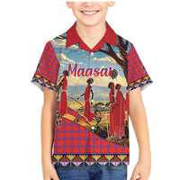 Kenya Adumu Dance Family Matching Mermaid Dress and Hawaiian Shirt Maasai Shuka Pattern - Kenyan Safari