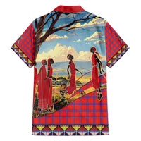 Kenya Adumu Dance Family Matching Off The Shoulder Long Sleeve Dress and Hawaiian Shirt Maasai Shuka Pattern - Kenyan Safari