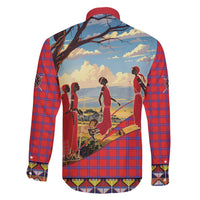 Kenya Adumu Dance Family Matching Off Shoulder Short Dress and Hawaiian Shirt Maasai Shuka Pattern - Kenyan Safari