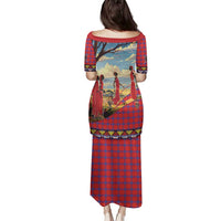 Kenya Adumu Dance Family Matching Puletasi and Hawaiian Shirt Maasai Shuka Pattern - Kenyan Safari