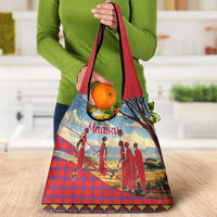 Kenya Adumu Dance Grocery Bag Maasai Shuka Pattern - Kenyan Safari