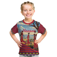 Kenya Adumu Dance Kid T Shirt Maasai Shuka Pattern - Kenyan Safari