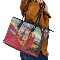 Kenya Adumu Dance Leather Tote Bag Maasai Shuka Pattern - Kenyan Safari