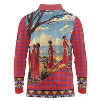 Kenya Adumu Dance Long Sleeve Polo Shirt Maasai Shuka Pattern - Kenyan Safari