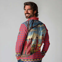 Kenya Adumu Dance Long Sleeve Polo Shirt Maasai Shuka Pattern - Kenyan Safari