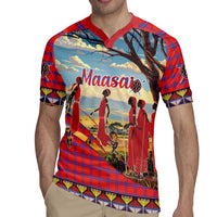 Kenya Adumu Dance Rugby Jersey Maasai Shuka Pattern - Kenyan Safari