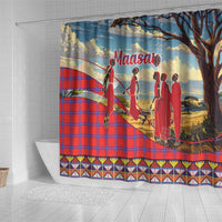 Kenya Adumu Dance Shower Curtain Maasai Shuka Pattern - Kenyan Safari