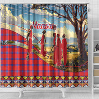 Kenya Adumu Dance Shower Curtain Maasai Shuka Pattern - Kenyan Safari