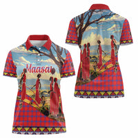 Kenya Adumu Dance Women Polo Shirt Maasai Shuka Pattern - Kenyan Safari