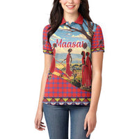Kenya Adumu Dance Women Polo Shirt Maasai Shuka Pattern - Kenyan Safari