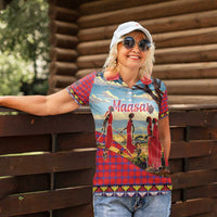 Kenya Adumu Dance Women Polo Shirt Maasai Shuka Pattern - Kenyan Safari