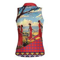 Kenya Adumu Dance Women Sleeveless Polo Shirt Maasai Shuka Pattern - Kenyan Safari
