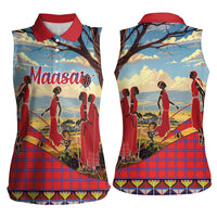 Kenya Adumu Dance Women Sleeveless Polo Shirt Maasai Shuka Pattern - Kenyan Safari