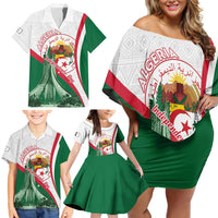 Happy Algeria Independence Day Family Matching Off Shoulder Short Dress and Hawaiian Shirt Maqam Echahid Coat Of Arms