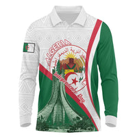 Happy Algeria Independence Day Long Sleeve Polo Shirt Maqam Echahid Coat Of Arms