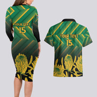 South Africa Rugby Custom Couples Matching Long Sleeve Bodycon Dress and Hawaiian Shirt Forever Green Forever Gold