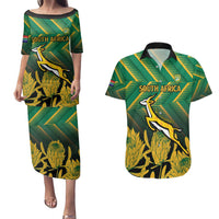 South Africa Rugby Custom Couples Matching Puletasi and Hawaiian Shirt Forever Green Forever Gold