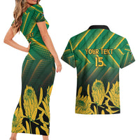 South Africa Rugby Custom Couples Matching Short Sleeve Bodycon Dress and Hawaiian Shirt Forever Green Forever Gold