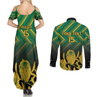 South Africa Rugby Custom Couples Matching Summer Maxi Dress and Long Sleeve Button Shirt Forever Green Forever Gold