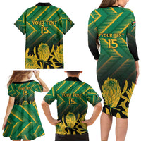 South Africa Rugby Custom Family Matching Long Sleeve Bodycon Dress and Hawaiian Shirt Forever Green Forever Gold