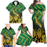 South Africa Rugby Custom Family Matching Off Shoulder Maxi Dress and Hawaiian Shirt Forever Green Forever Gold
