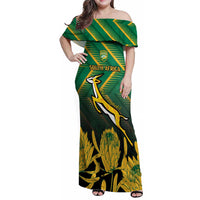 South Africa Rugby Custom Family Matching Off Shoulder Maxi Dress and Hawaiian Shirt Forever Green Forever Gold