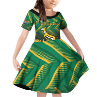 South Africa Rugby Custom Family Matching Off Shoulder Short Dress and Hawaiian Shirt Forever Green Forever Gold