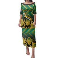 South Africa Rugby Custom Family Matching Puletasi and Hawaiian Shirt Forever Green Forever Gold