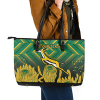 South Africa Rugby Custom Leather Tote Bag Forever Green Forever Gold