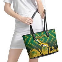 South Africa Rugby Custom Leather Tote Bag Forever Green Forever Gold