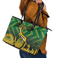 South Africa Rugby Custom Leather Tote Bag Forever Green Forever Gold