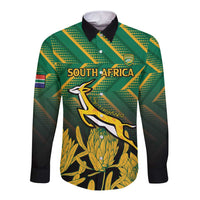 South Africa Rugby Custom Long Sleeve Button Shirt Forever Green Forever Gold
