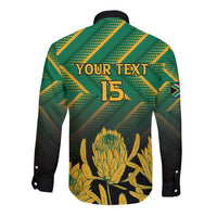 South Africa Rugby Custom Long Sleeve Button Shirt Forever Green Forever Gold