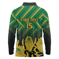 South Africa Rugby Custom Long Sleeve Polo Shirt Forever Green Forever Gold